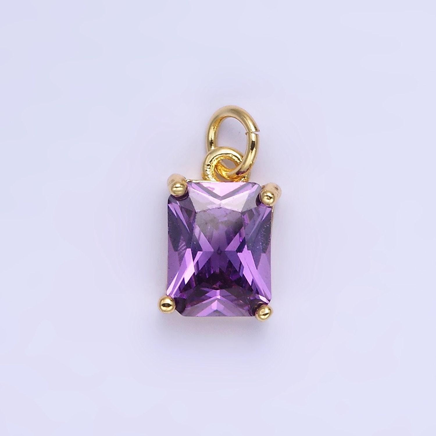 15mm cz cubic zirconia baguette charm in gold & silver | w607 - w622