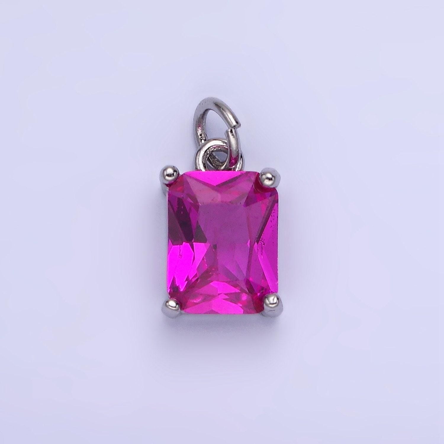 15mm cz cubic zirconia baguette charm in gold & silver | w607 - w622