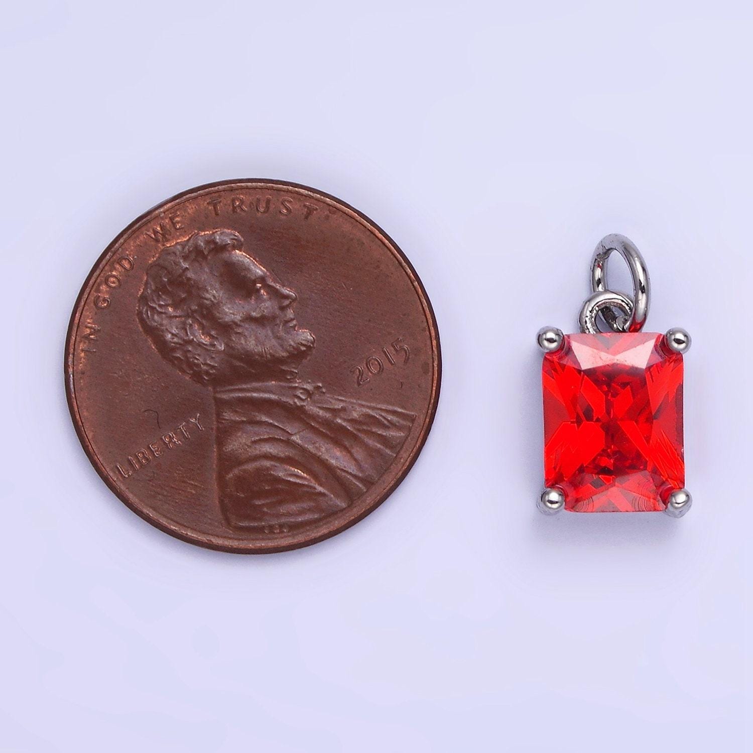 15mm cz cubic zirconia baguette charm in gold & silver | w607 - w622