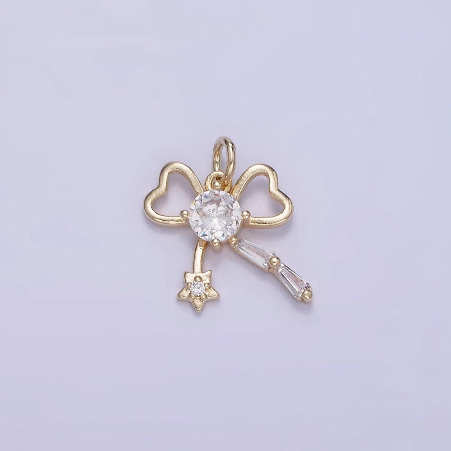 14k gold filled 13.5mm mini bow cz charm necklace bracelet earring supply for jewelry making | w588