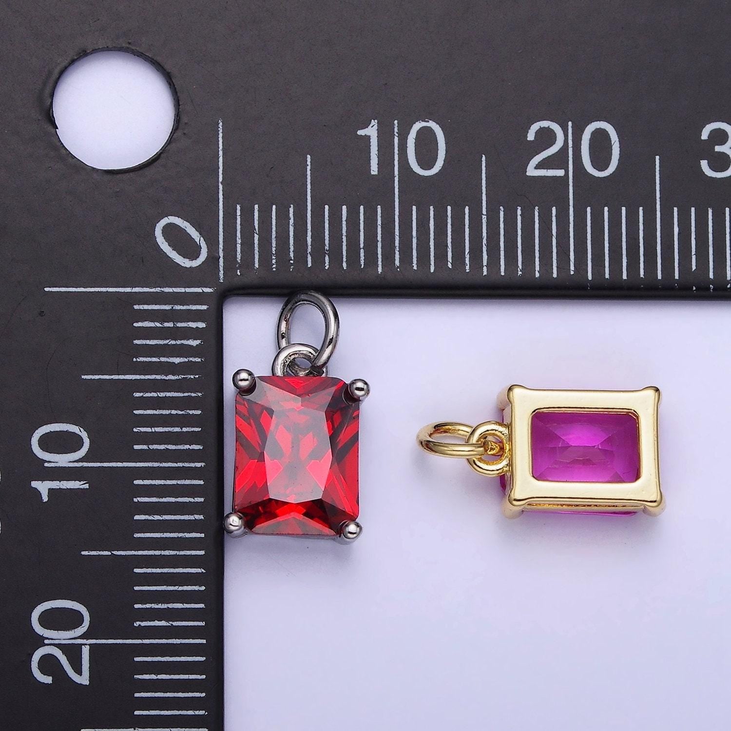 15mm cz cubic zirconia baguette charm in gold & silver | w607 - w622
