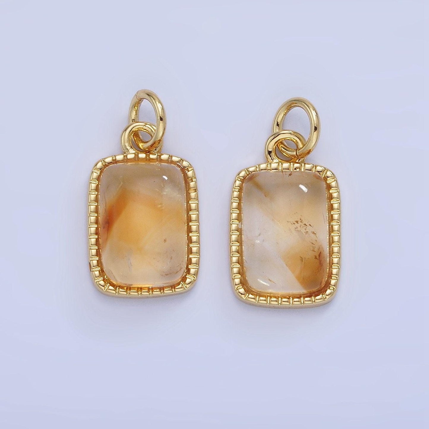14k gold filled citrine rectangular beaded bezel charm | w-584