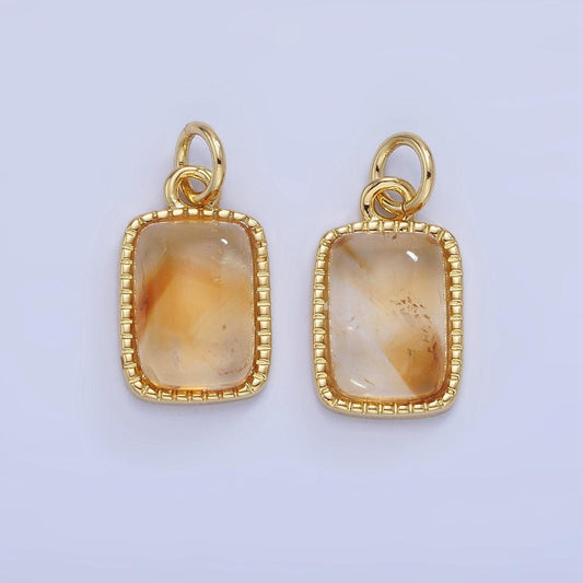 14k gold filled citrine rectangular beaded bezel charm | w-584