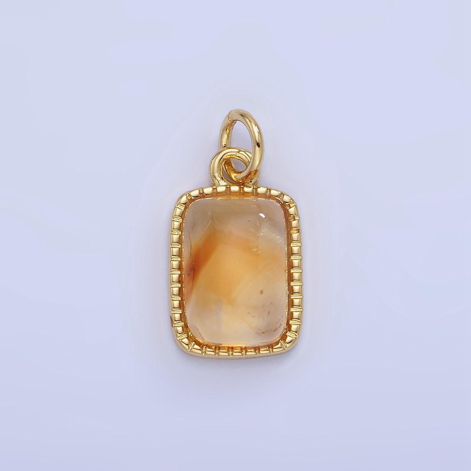 14k gold filled citrine rectangular beaded bezel charm | w-584