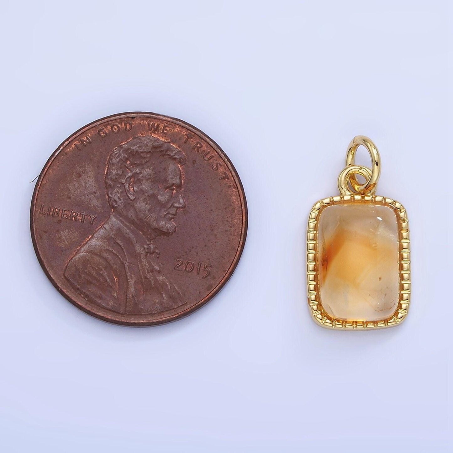 14k gold filled citrine rectangular beaded bezel charm | w-584