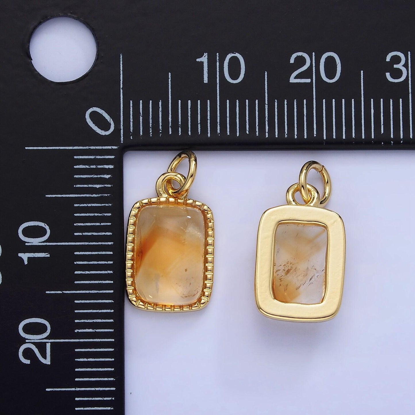 14k gold filled citrine rectangular beaded bezel charm | w-584