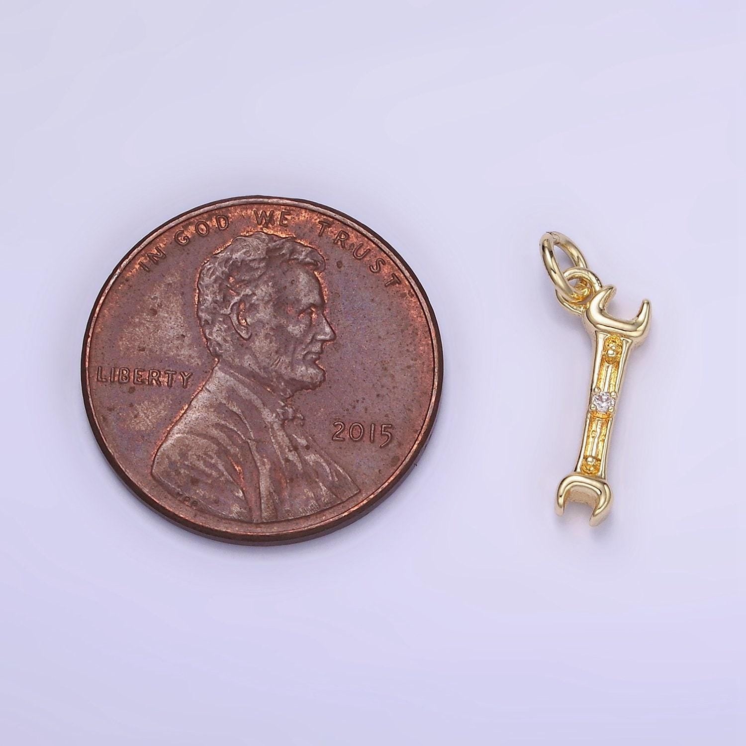 Mini gold wrench charm spanner pendant gold mechanic charm cool charm w556