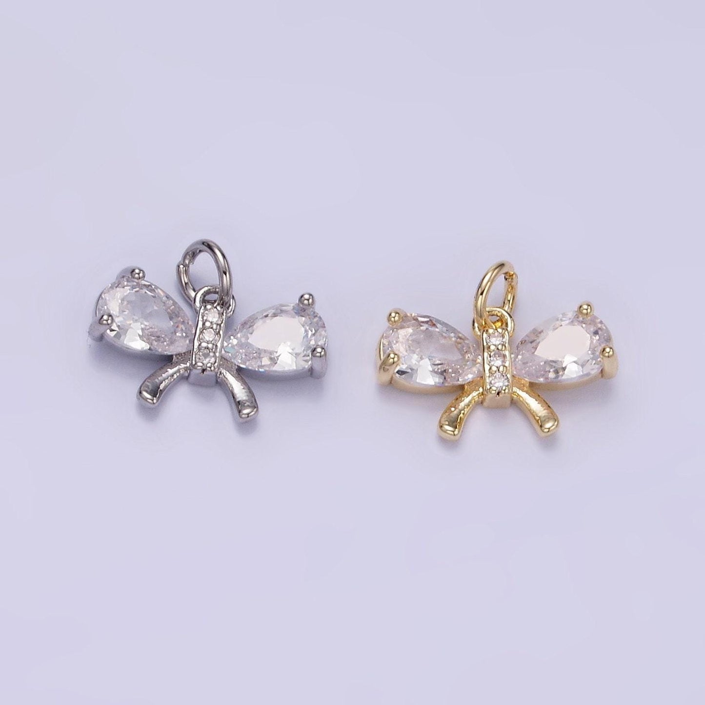 14k gold filled 10.5mm mini bow cz charm necklace bracelet earring supply for jewelry making | w-545