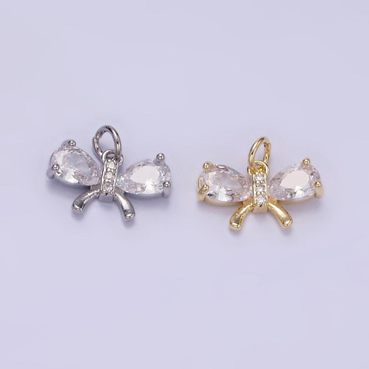 14k gold filled 10.5mm mini bow cz charm necklace bracelet earring supply for jewelry making | w-545