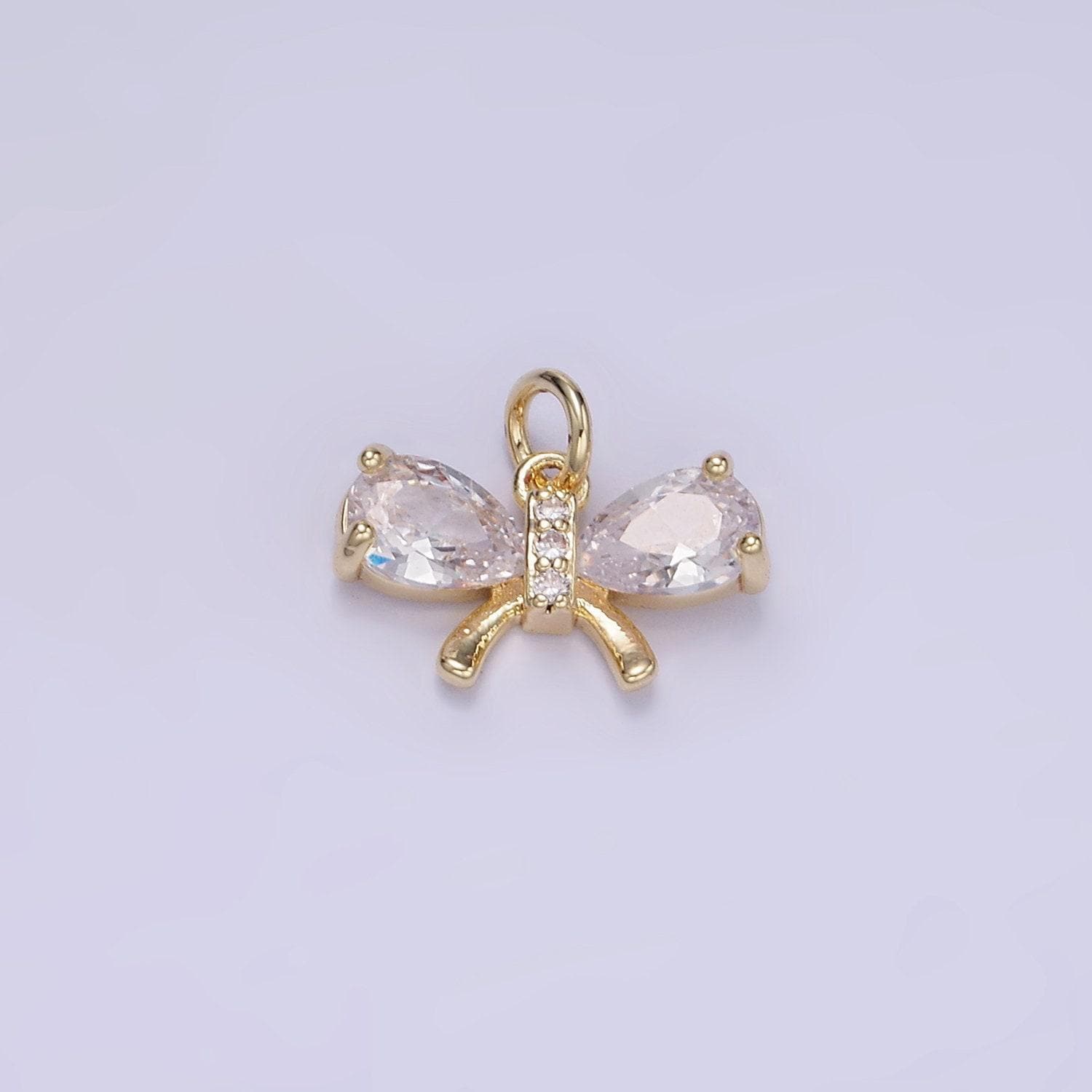 14k gold filled 10.5mm mini bow cz charm necklace bracelet earring supply for jewelry making | w-545