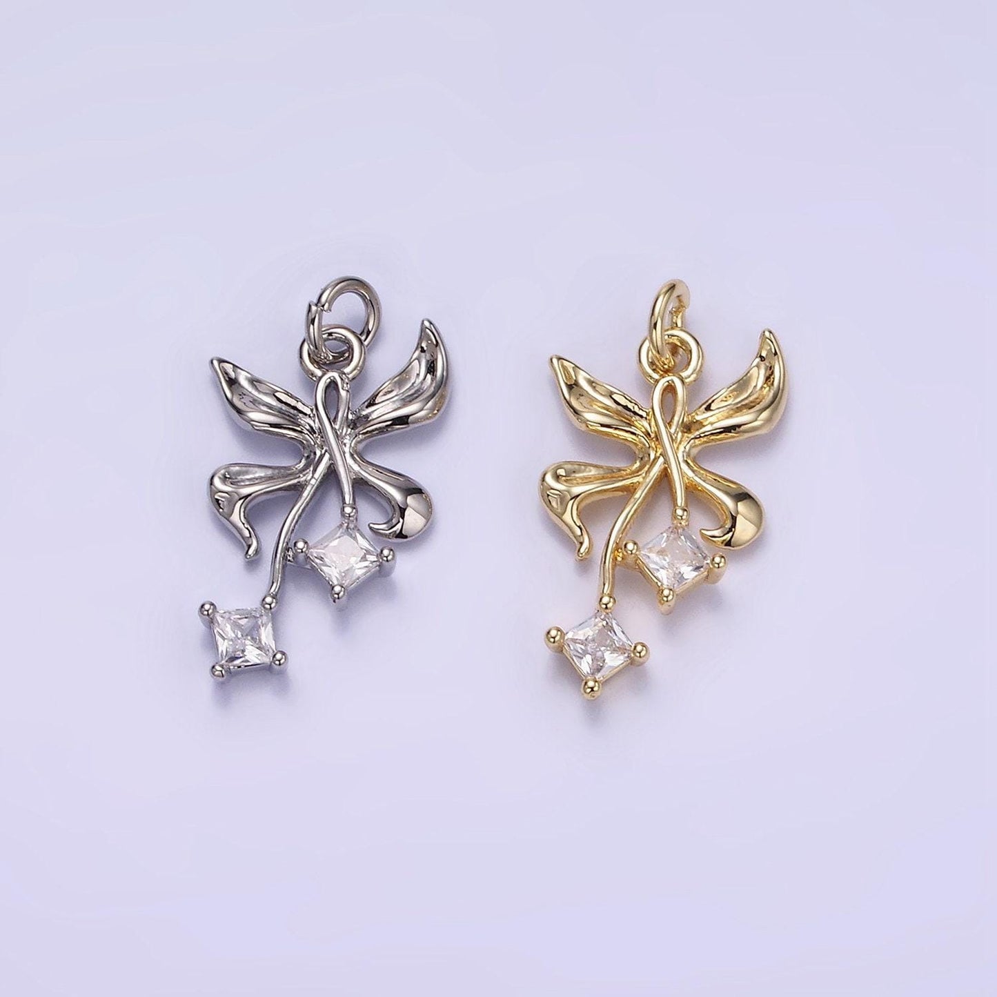 Mini micro paved butterfly with rhombus cz gold pendant | w543