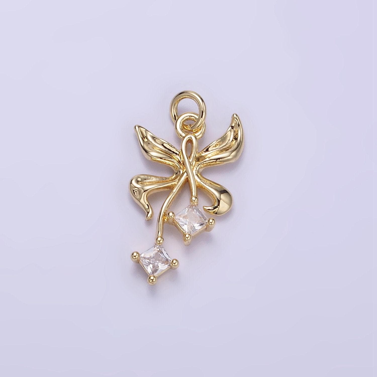 Mini micro paved butterfly with rhombus cz gold pendant | w543