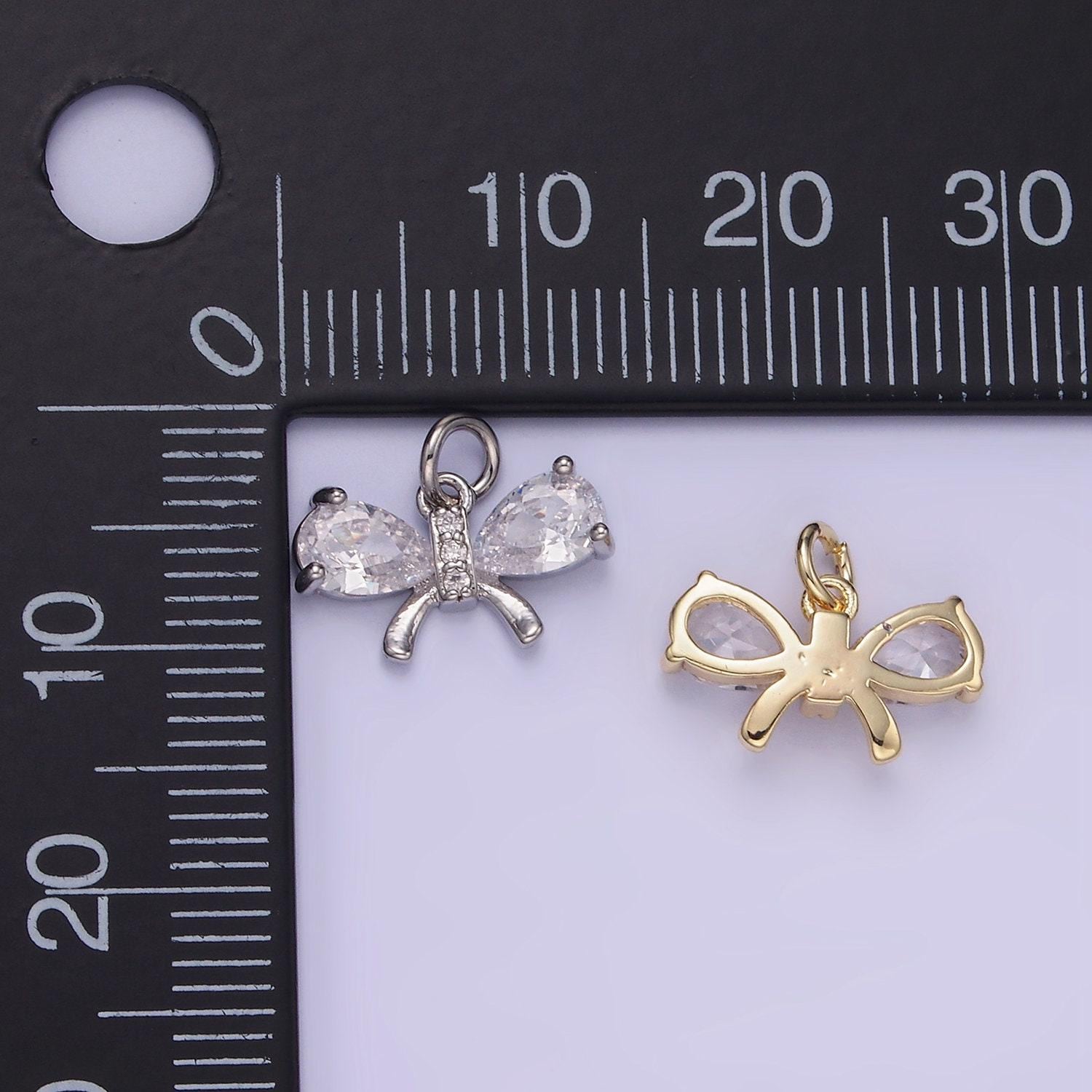 14k gold filled 10.5mm mini bow cz charm necklace bracelet earring supply for jewelry making | w-545