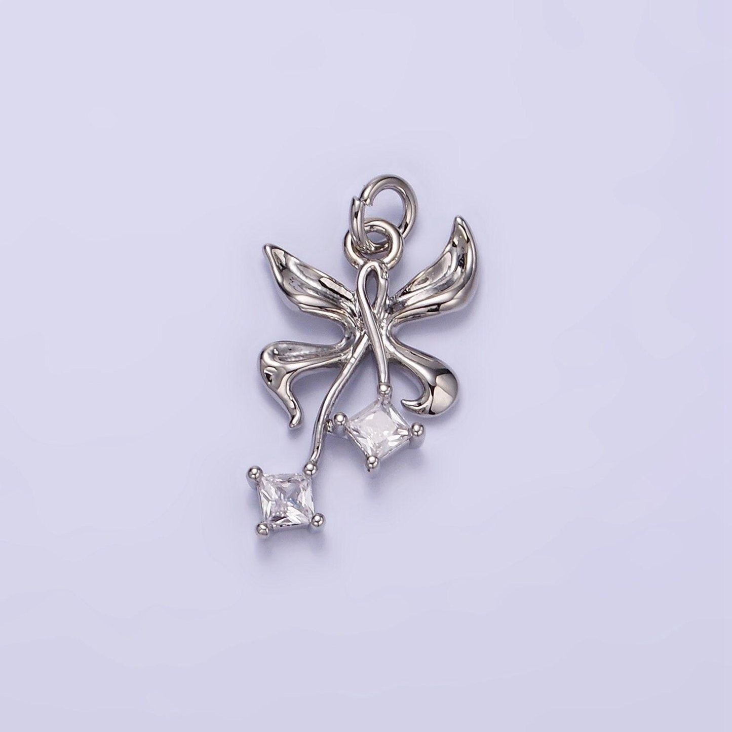 Mini micro paved butterfly with rhombus cz gold pendant | w543