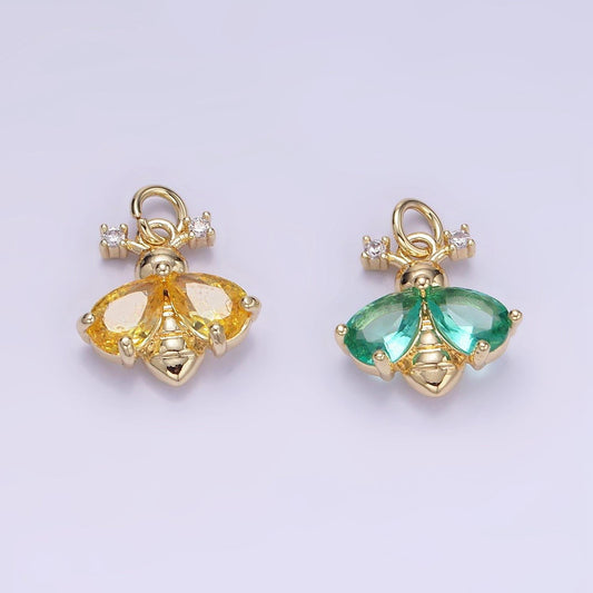 1pc 24k gold filled bee pendant charm, insect bug pendant charm, gold filled animal pendant with color cz stone for diy jewelry w542