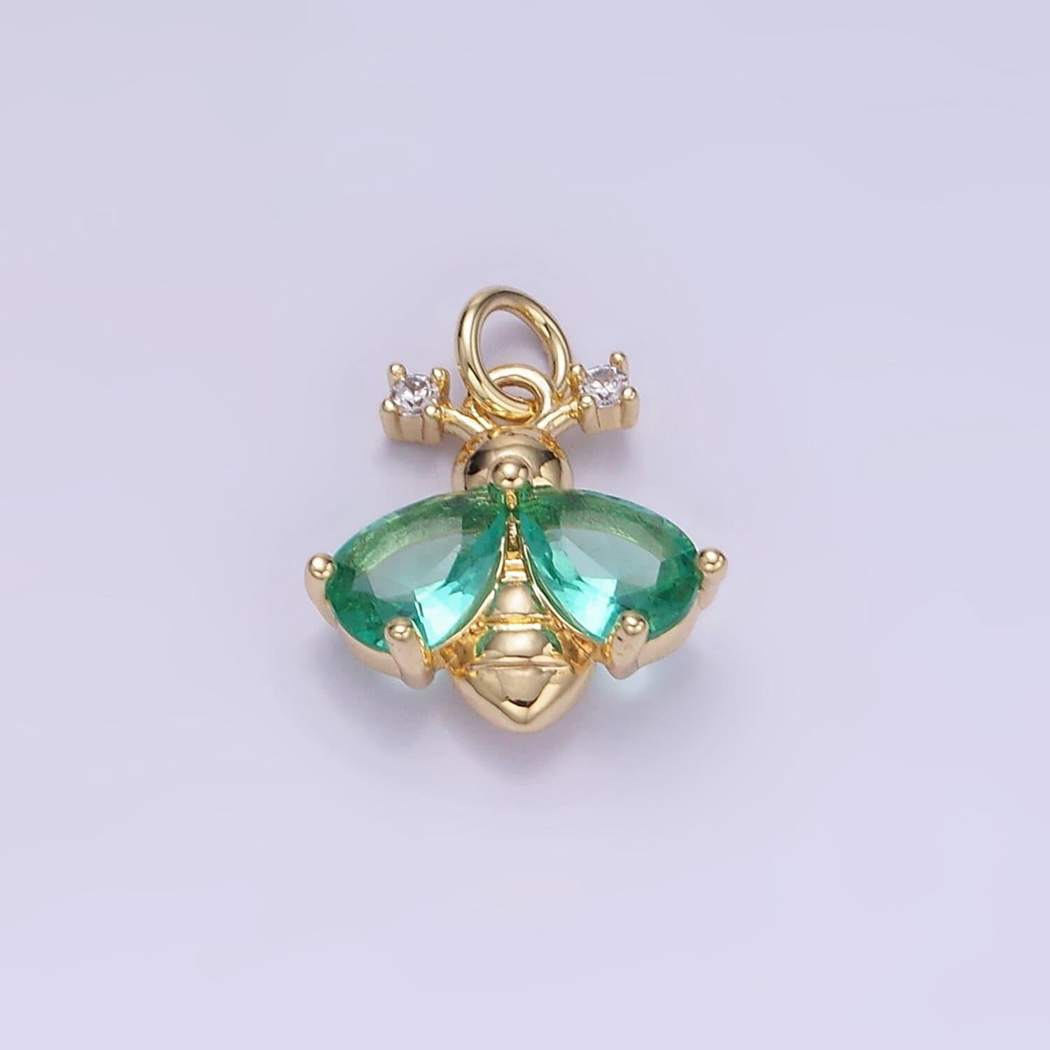 1pc 24k gold filled bee pendant charm, insect bug pendant charm, gold filled animal pendant with color cz stone for diy jewelry w542