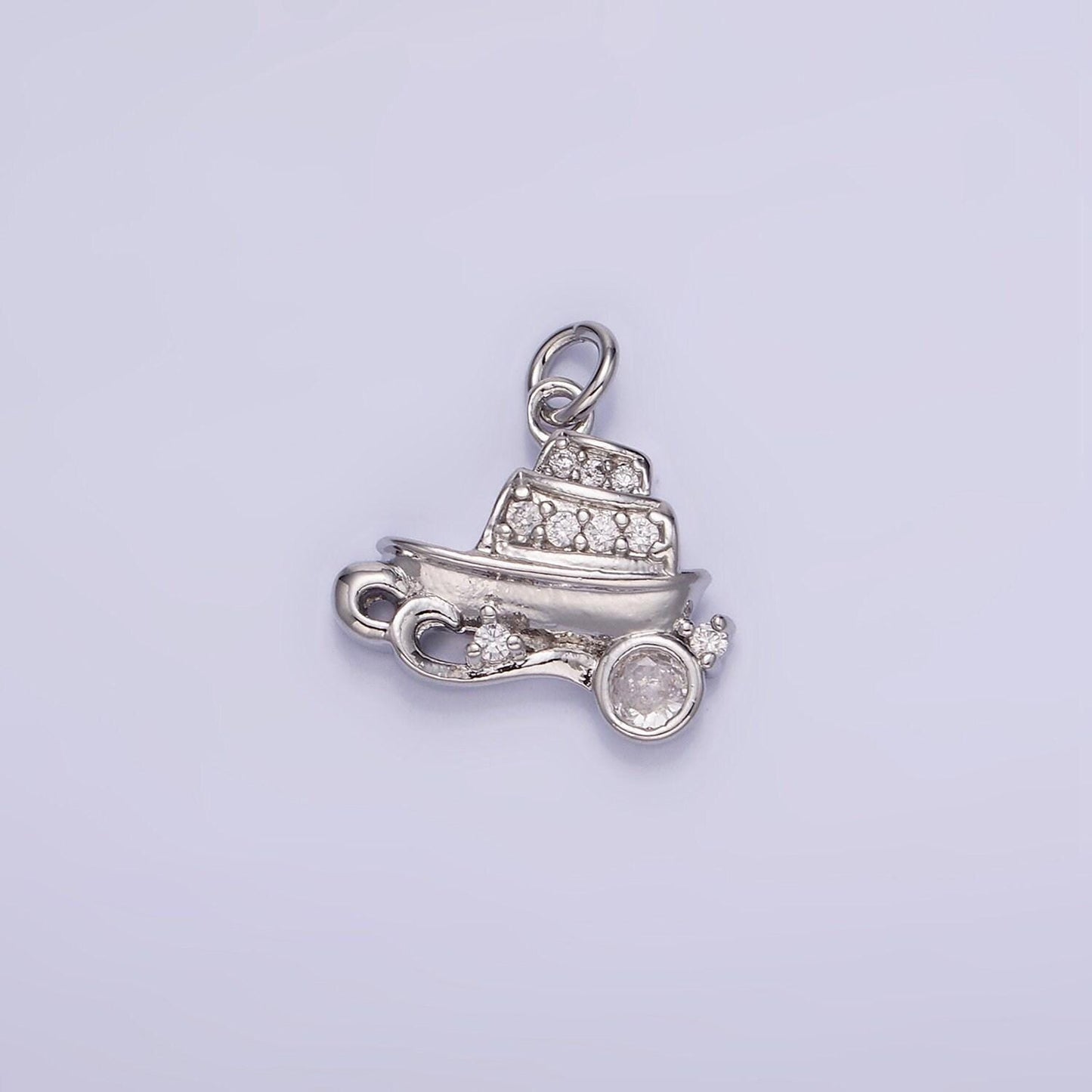 14k gold filled micro paved cz baby boat vehicle charm | w-537