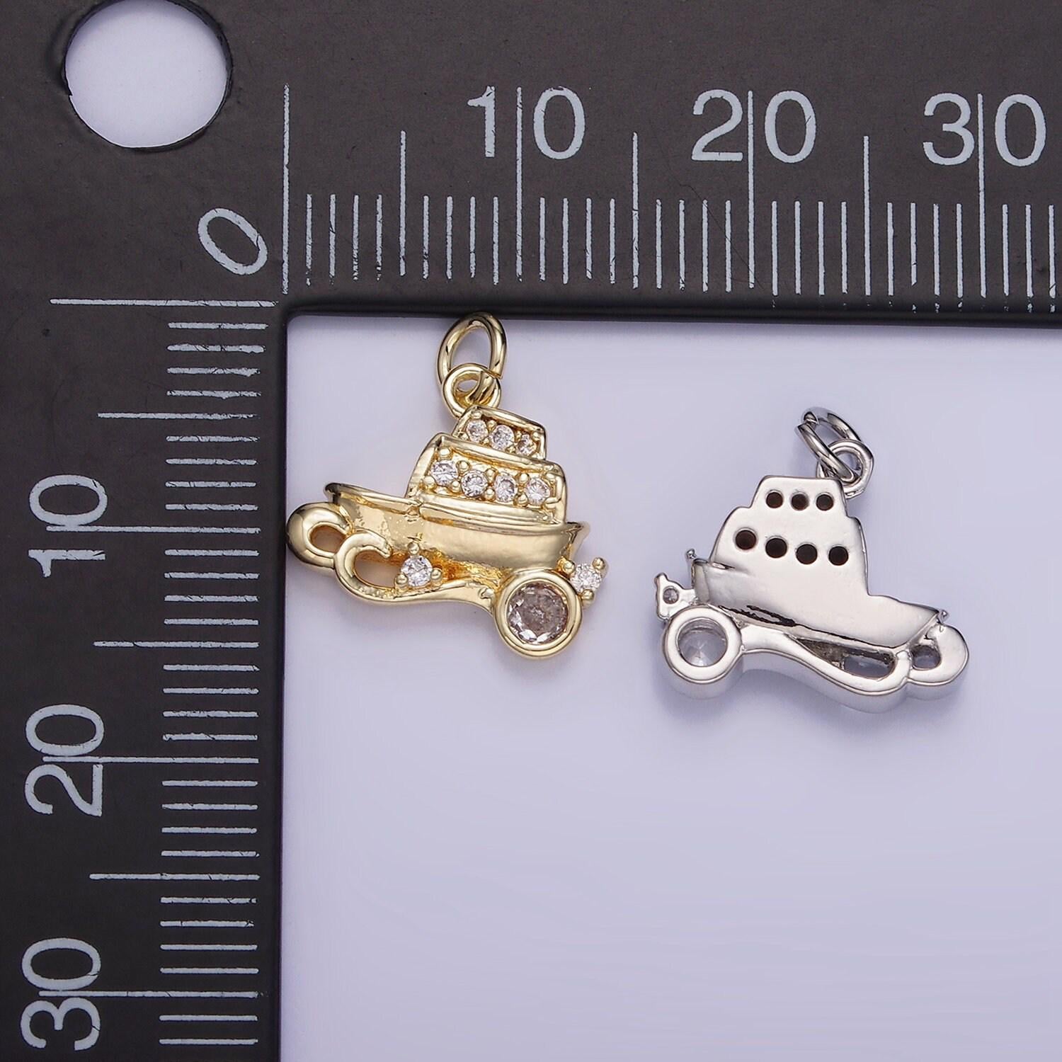 14k gold filled micro paved cz baby boat vehicle charm | w-537