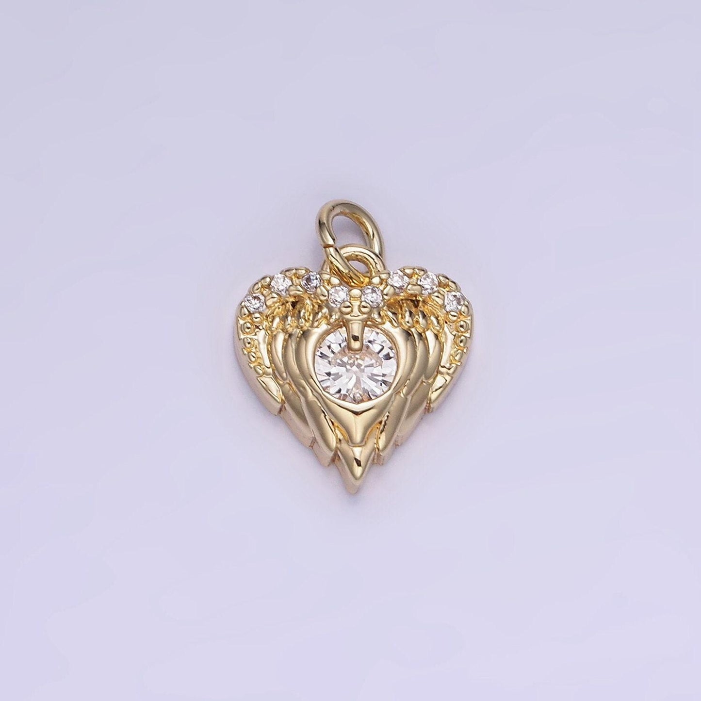 Tiny silver gold angel wing charm with cz stone heart guardian angel pendant for bracelet necklace charm w-536
