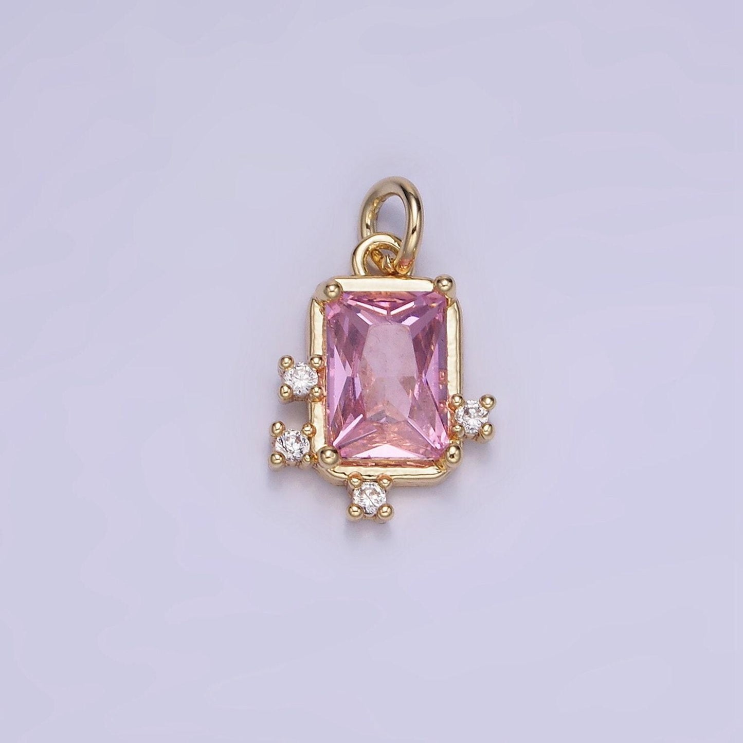 14k gold filled pink, clear, fuchsia emerald cut cz bezel charm in gold & silver | w533 - w535