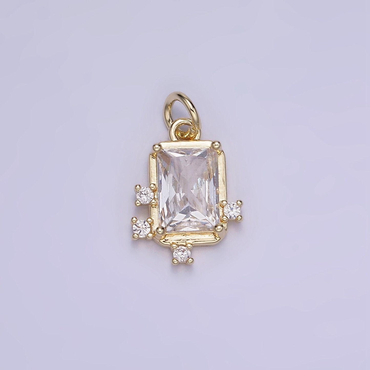 14k gold filled pink, clear, fuchsia emerald cut cz bezel charm in gold & silver | w533 - w535