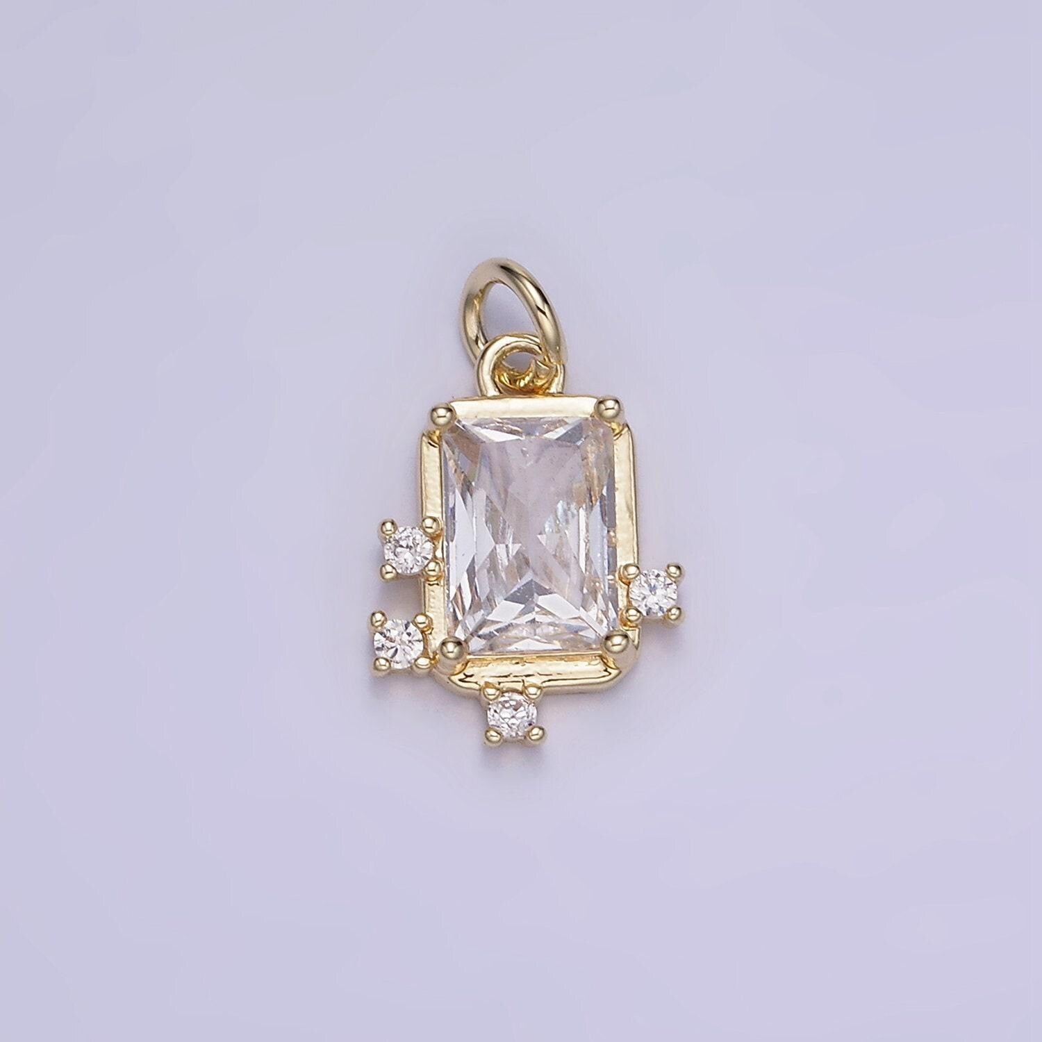 14k gold filled pink, clear, fuchsia emerald cut cz bezel charm in gold & silver | w533 - w535