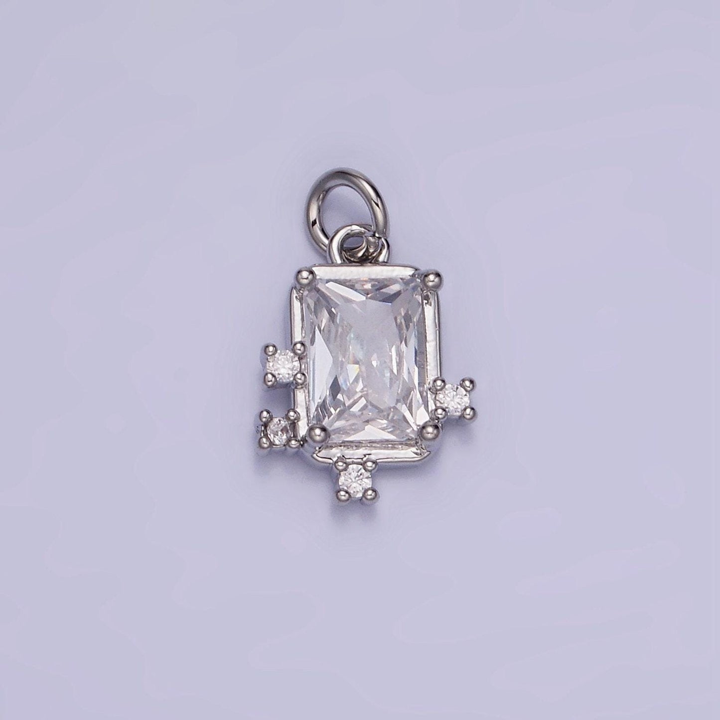 14k gold filled pink, clear, fuchsia emerald cut cz bezel charm in gold & silver | w533 - w535