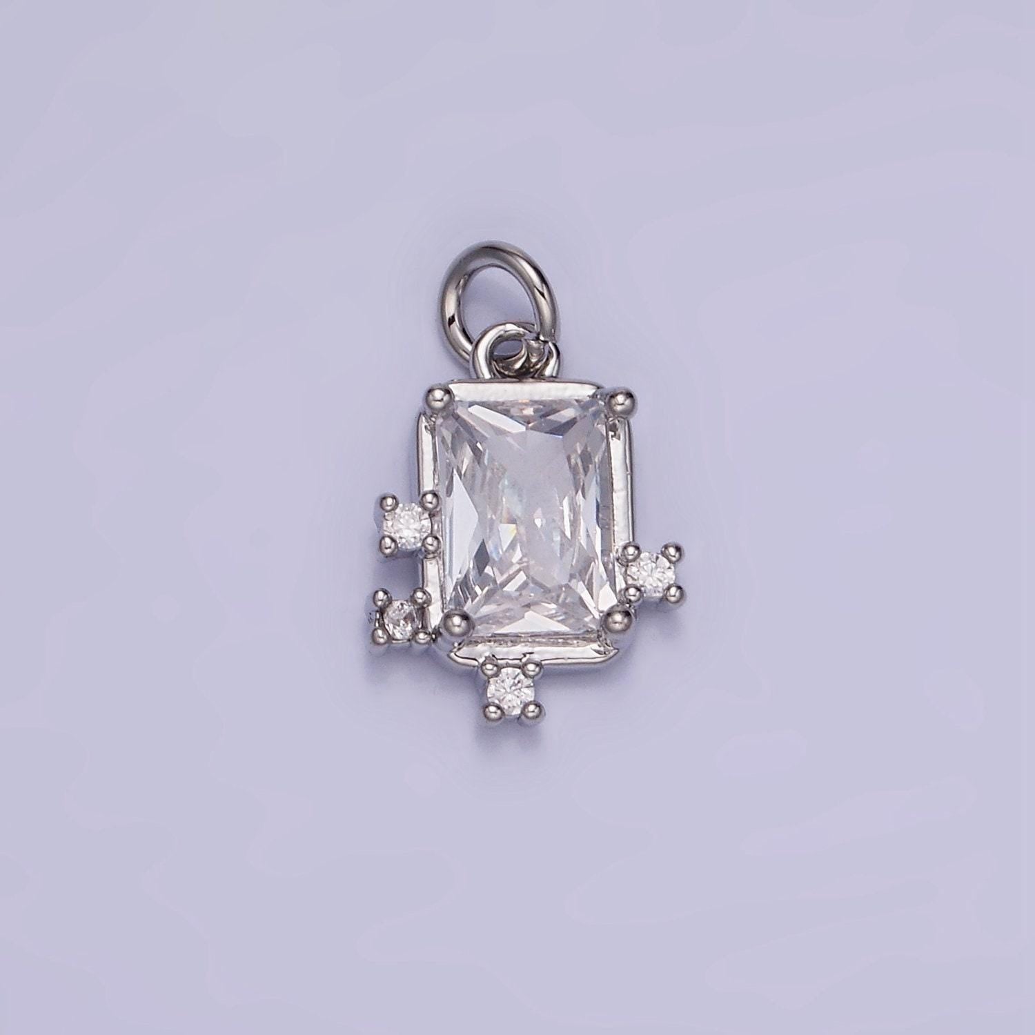 14k gold filled pink, clear, fuchsia emerald cut cz bezel charm in gold & silver | w533 - w535