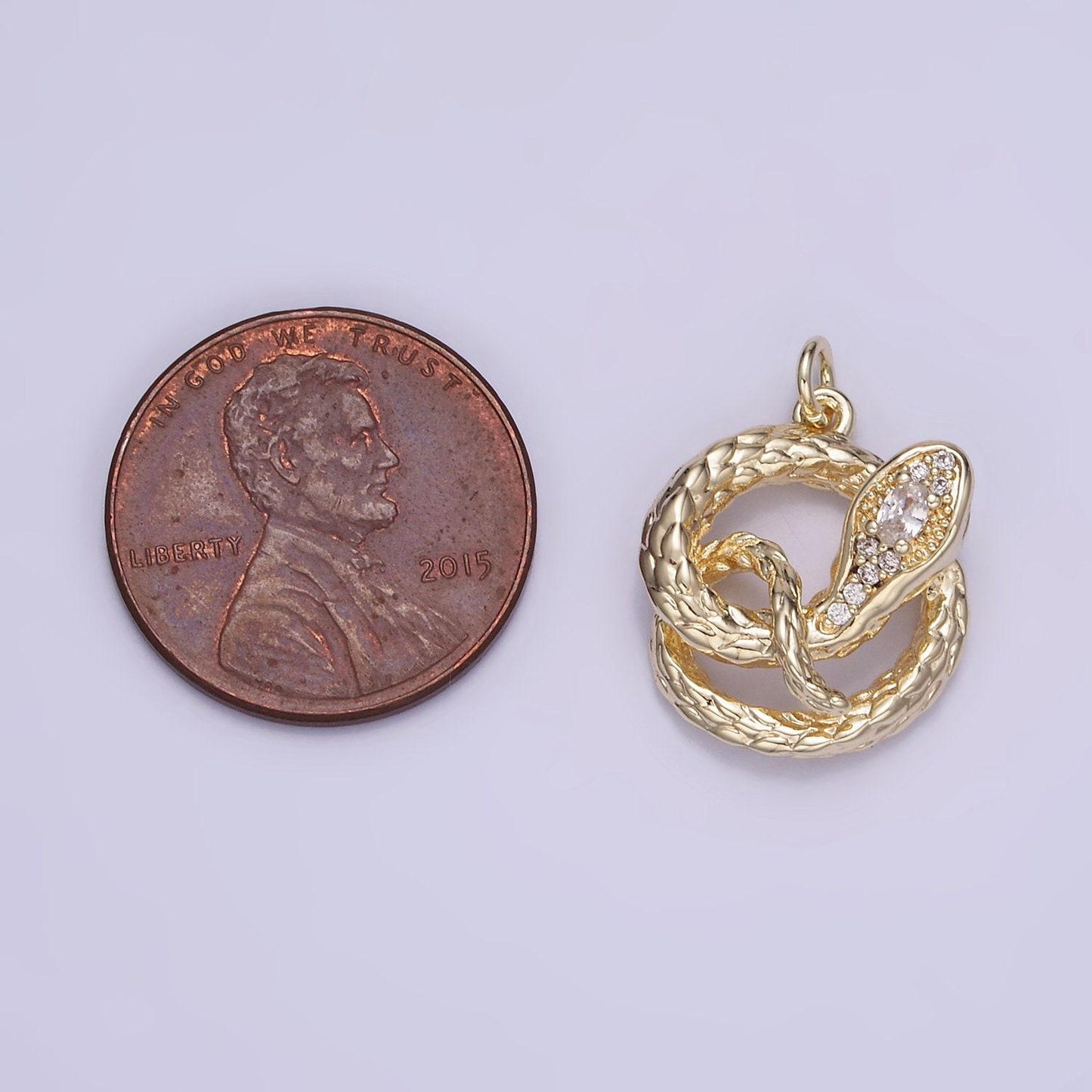 14k gold filled snake charms, serpent pendant, micro pave snake charm coin charm for bracelet necklace w527