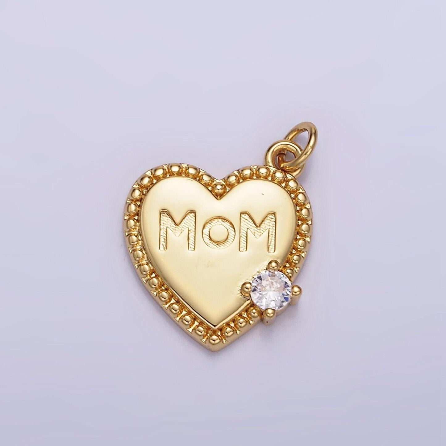 Dainty gold mom heart charm word pendant w525