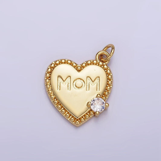 Dainty gold mom heart charm word pendant w525