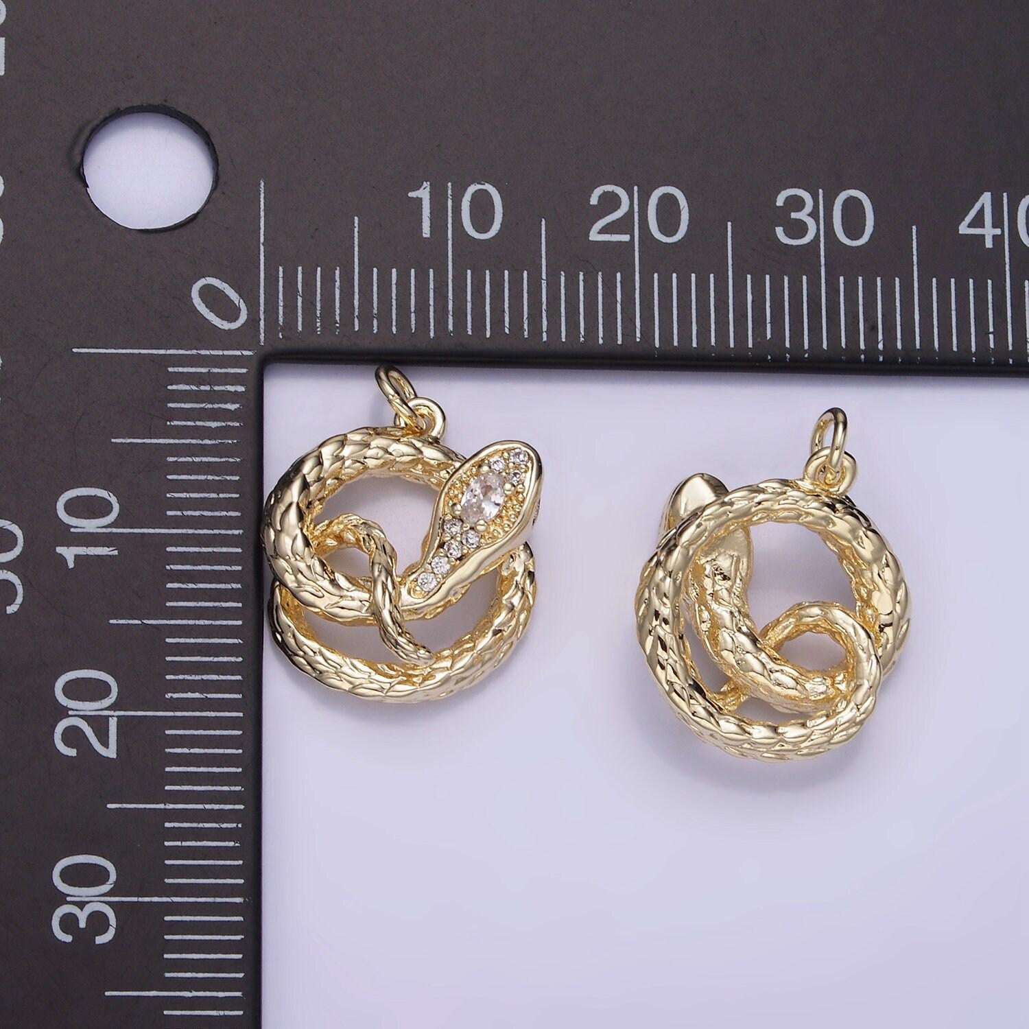 14k gold filled snake charms, serpent pendant, micro pave snake charm coin charm for bracelet necklace w527