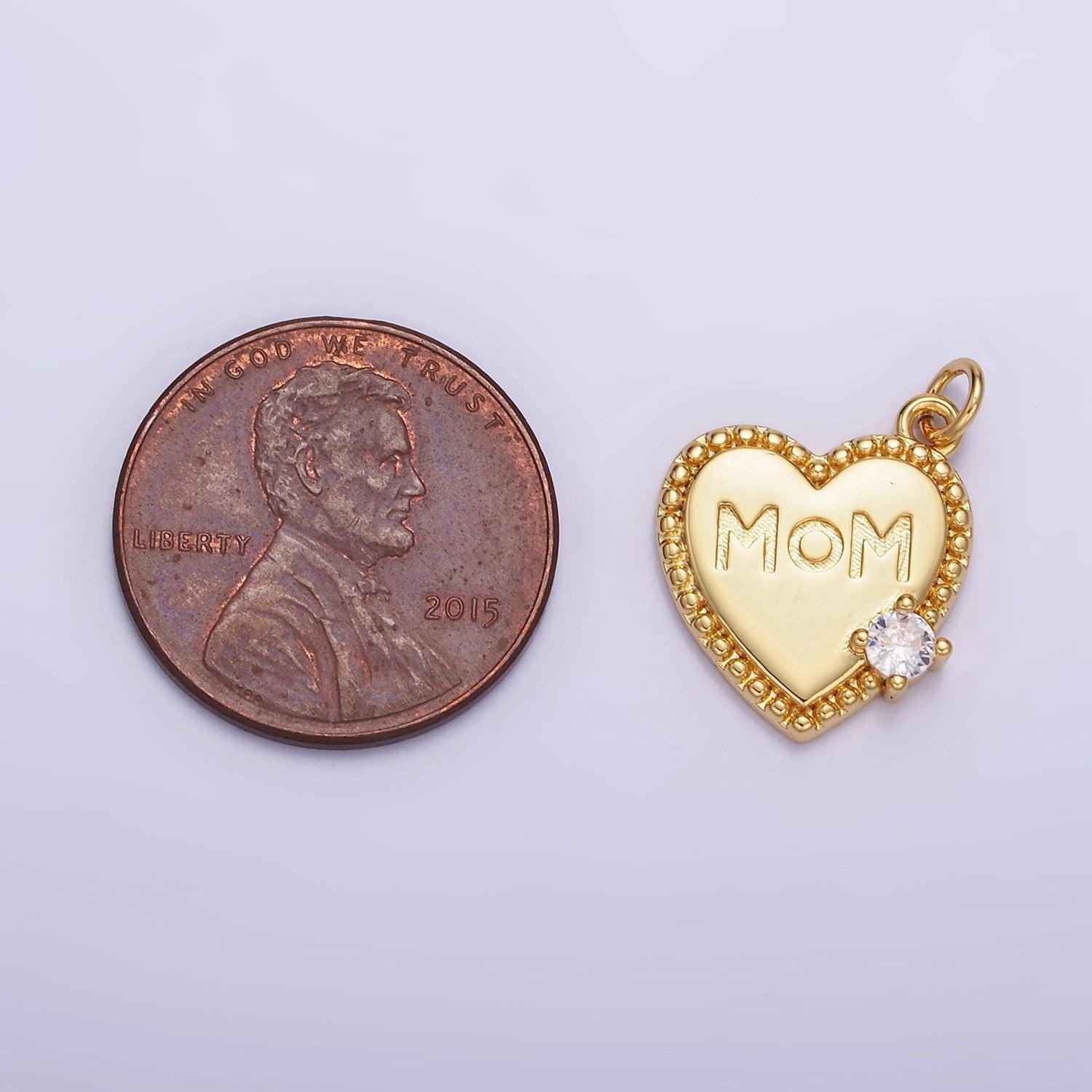 Dainty gold mom heart charm word pendant w525