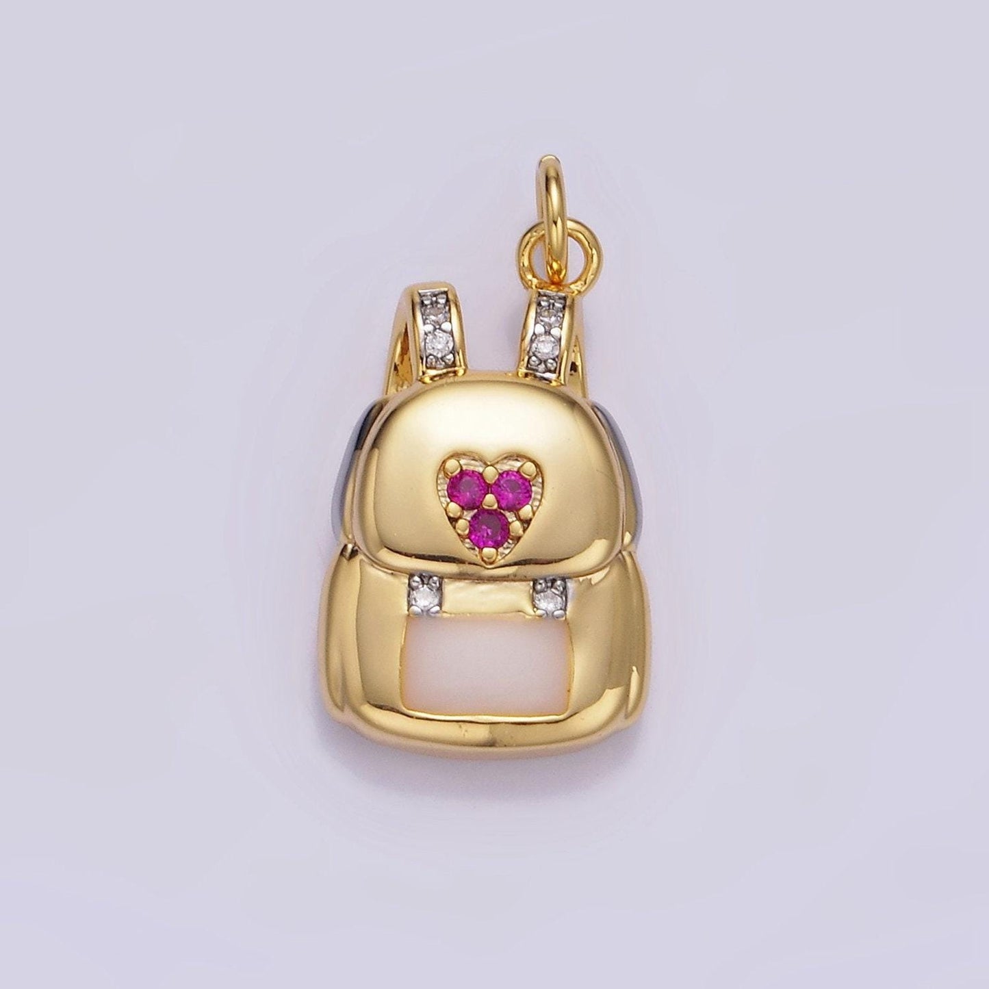 14k gold filled dainty backpack bag charm micro pave cz pendant for bracelet necklace component | w-524