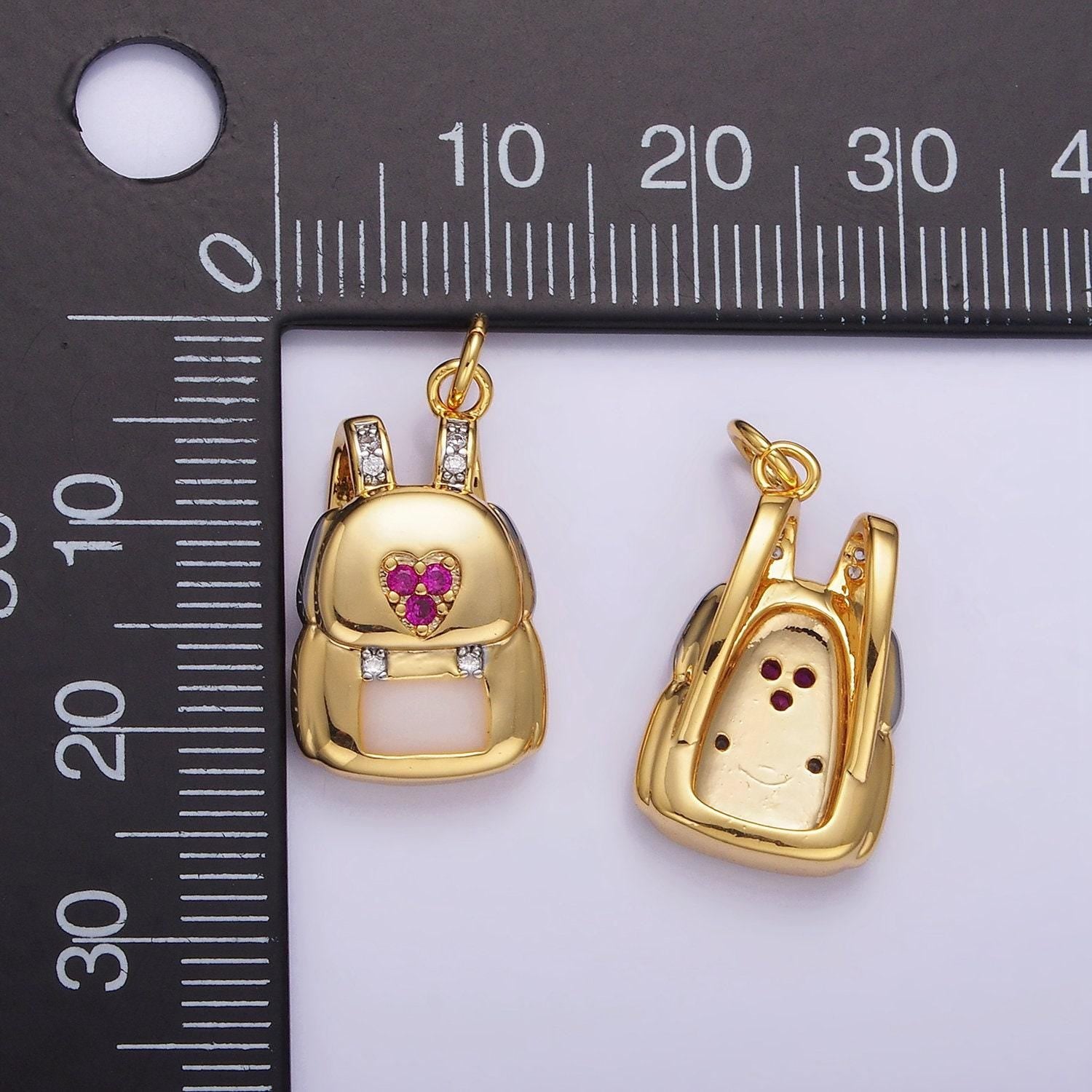 14k gold filled dainty backpack bag charm micro pave cz pendant for bracelet necklace component | w-524