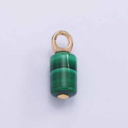 Mini green malachite charm 14k gold filled 15x6mm tube cylinder dark green gemstone for diy jewelry making earring bracelet necklace ag6856