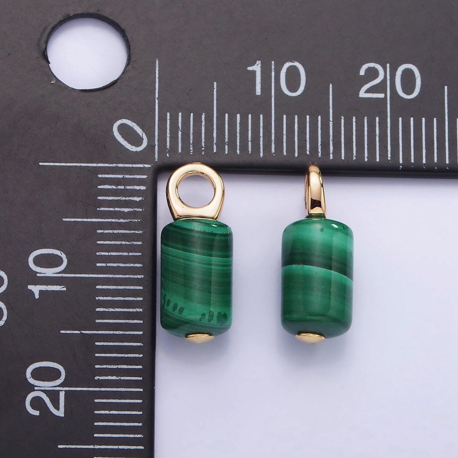 Mini green malachite charm 14k gold filled 15x6mm tube cylinder dark green gemstone for diy jewelry making earring bracelet necklace ag6856