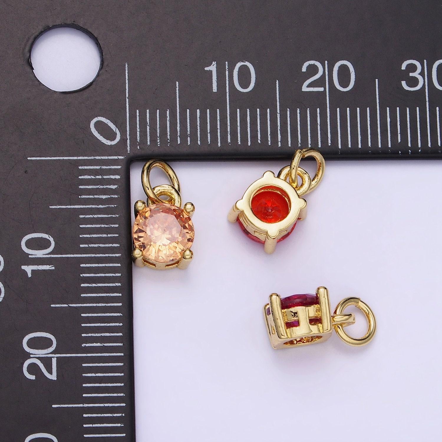 14k gold filled round birthstone cz solitaire charm in gold & silver | w509 - w520