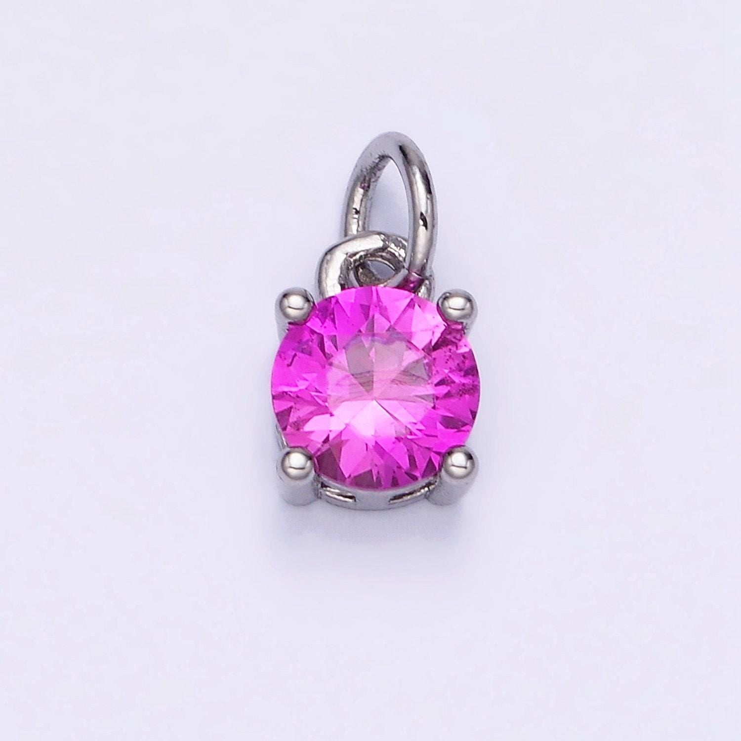 14k gold filled round birthstone cz solitaire charm in gold & silver | w509 - w520