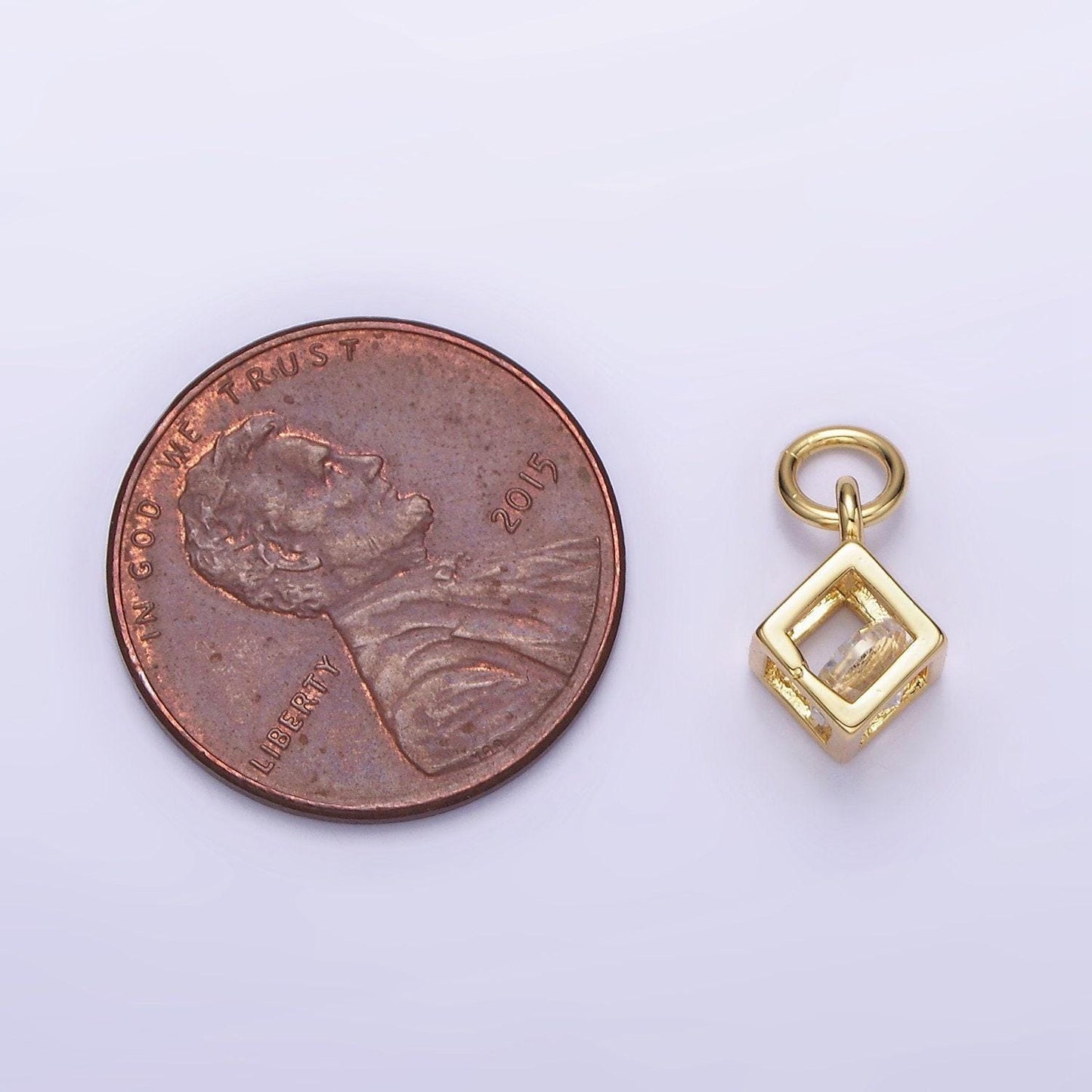 Mini 14k gold filled cube charm geometric pendant with clear cz stone | w-508