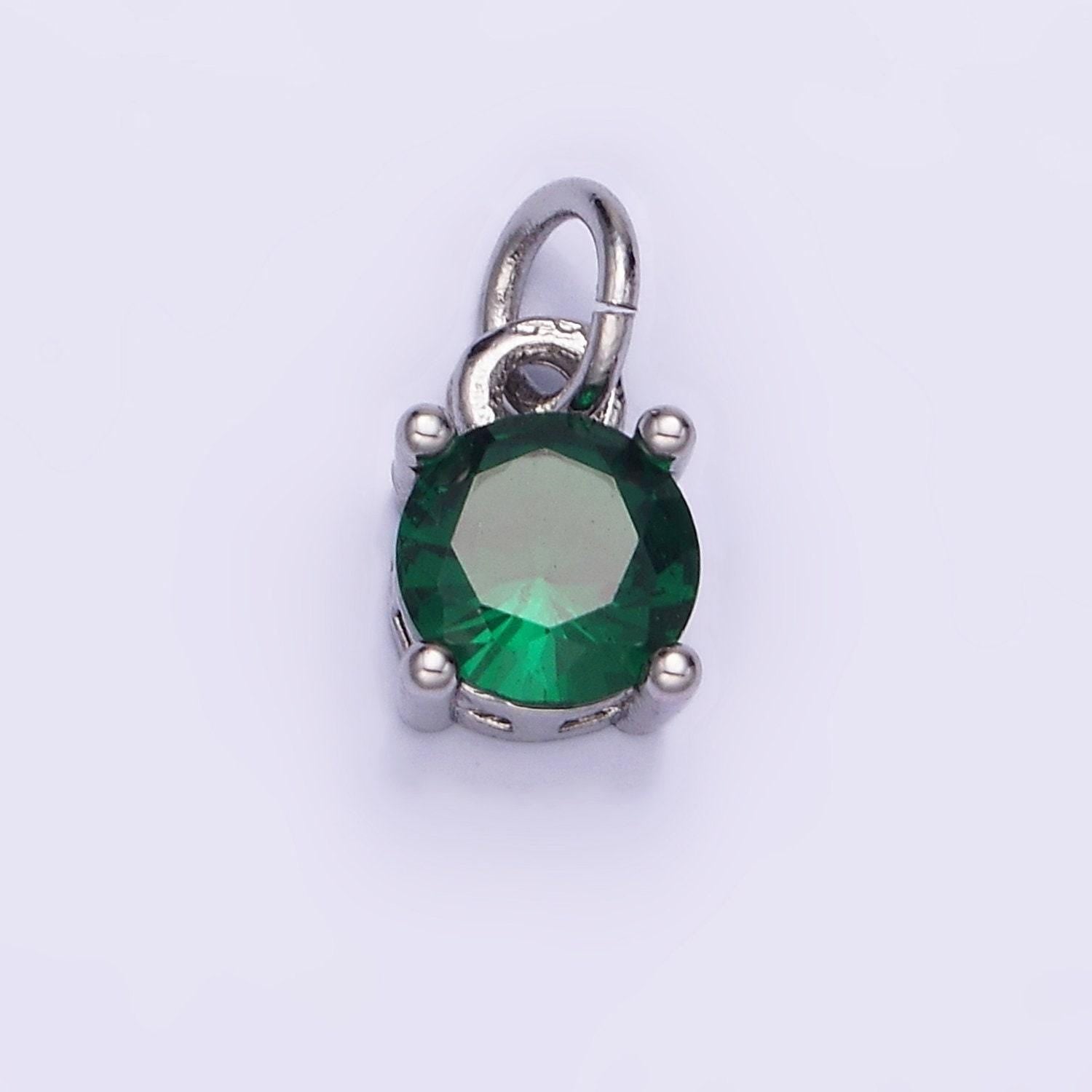 14k gold filled round birthstone cz solitaire charm in gold & silver | w509 - w520