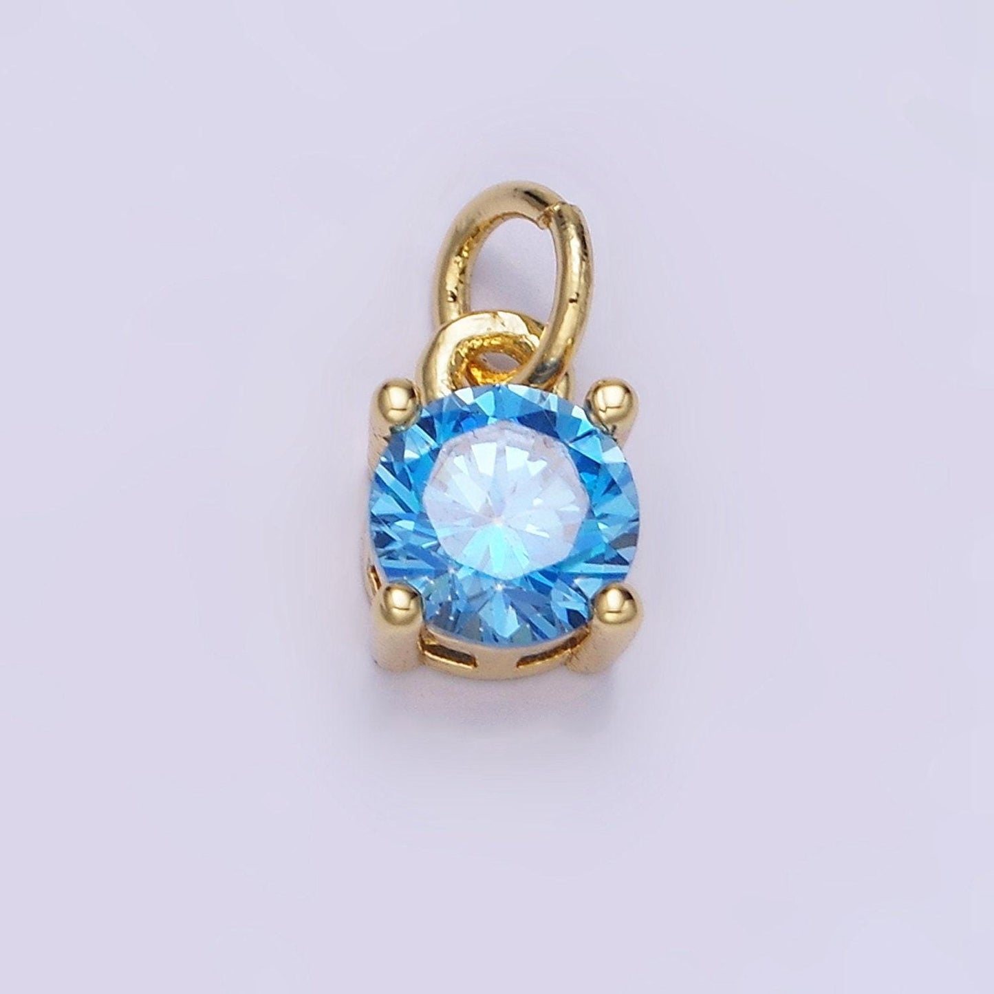 14k gold filled round birthstone cz solitaire charm in gold & silver | w509 - w520