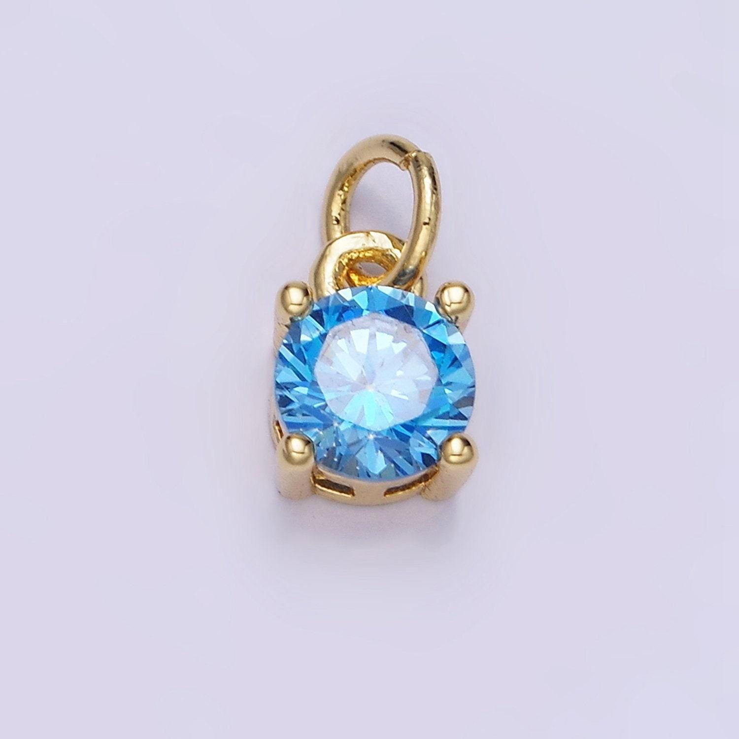 14k gold filled round birthstone cz solitaire charm in gold & silver | w509 - w520