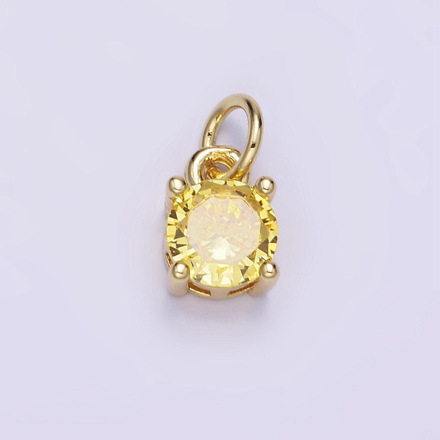 14k gold filled round birthstone cz solitaire charm in gold & silver | w509 - w520