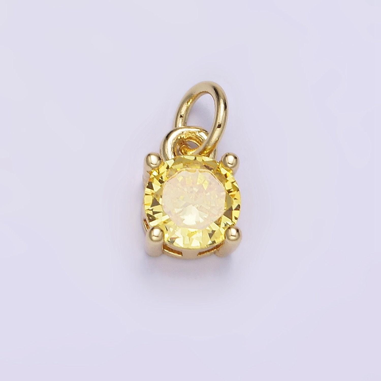 14k gold filled round birthstone cz solitaire charm in gold & silver | w509 - w520