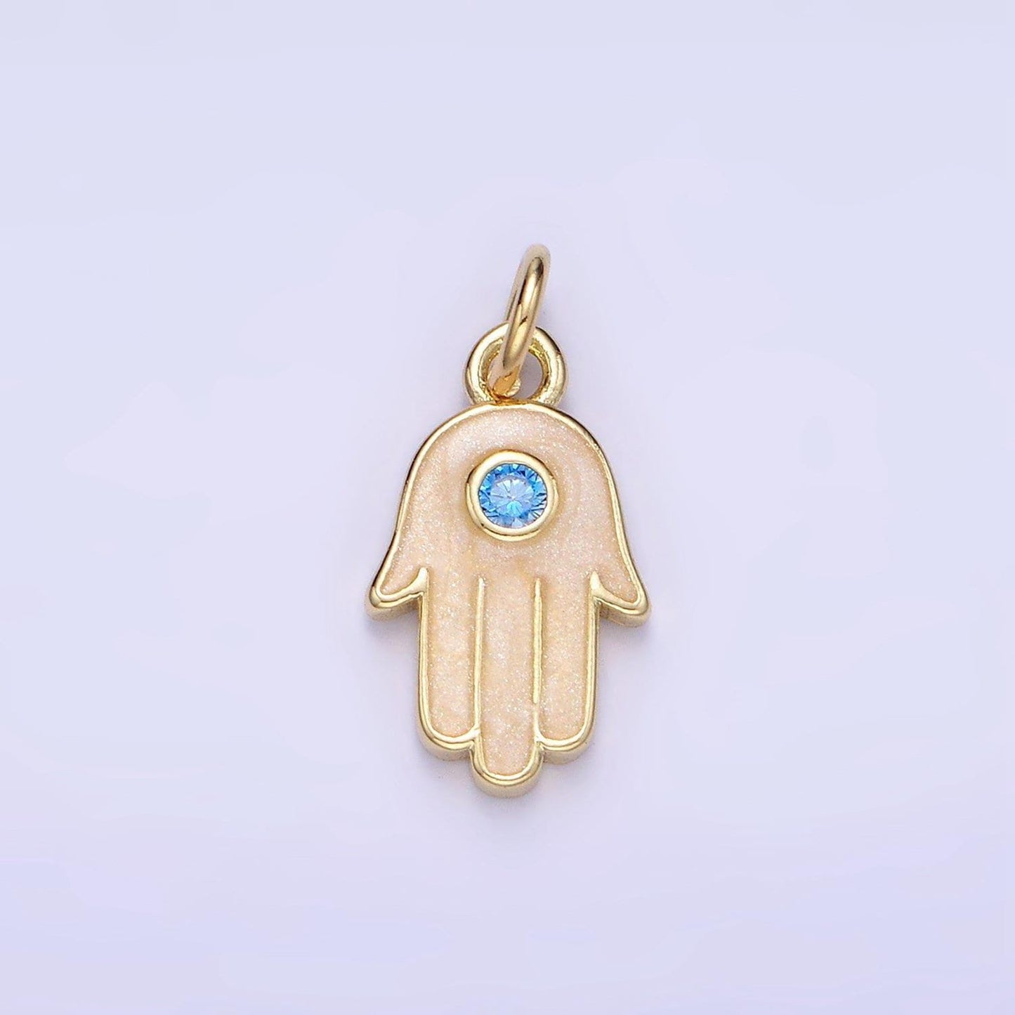 Mini 14k gold filled hamsa hand blue cz enamel hand charm | w-506