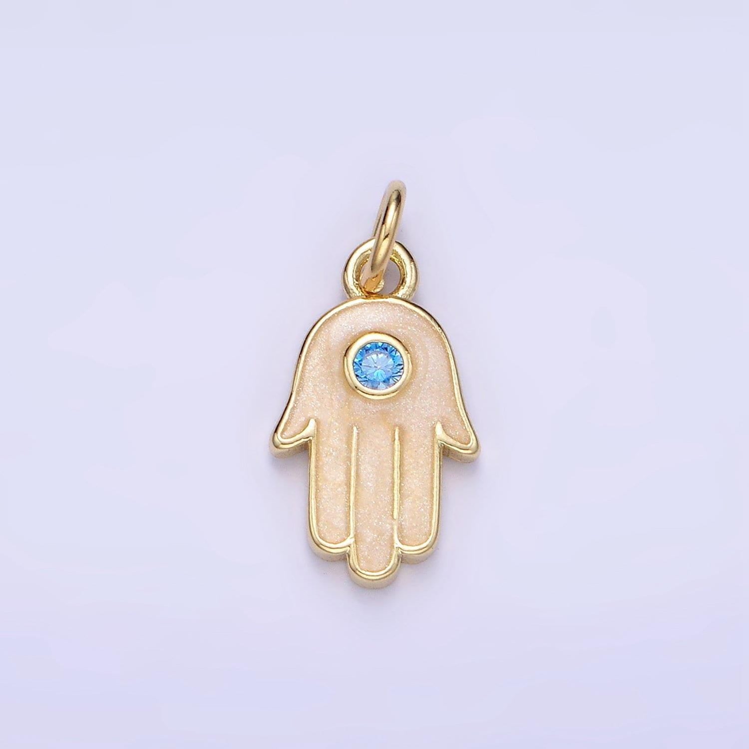 Mini 14k gold filled hamsa hand blue cz enamel hand charm | w-506
