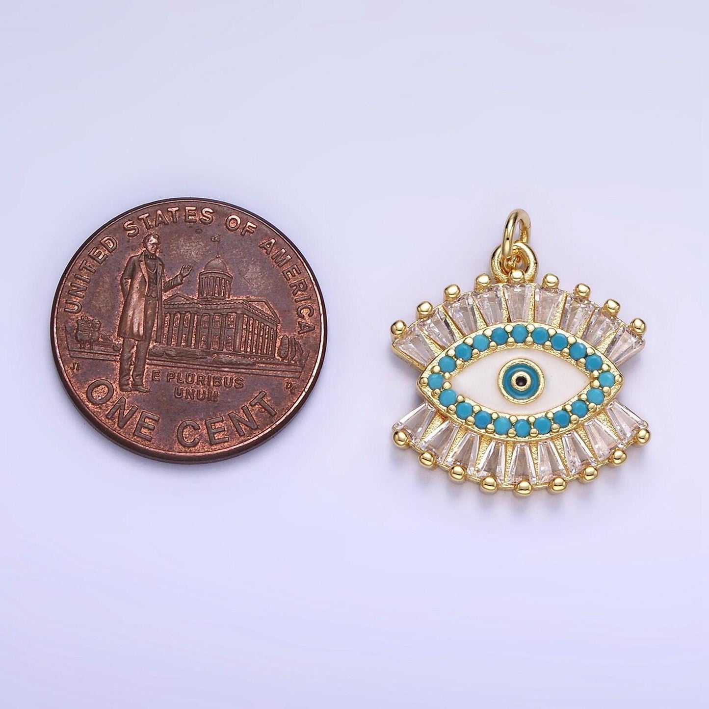 14k gold filled evil eye micro paved baguette cz eye charm | w-505