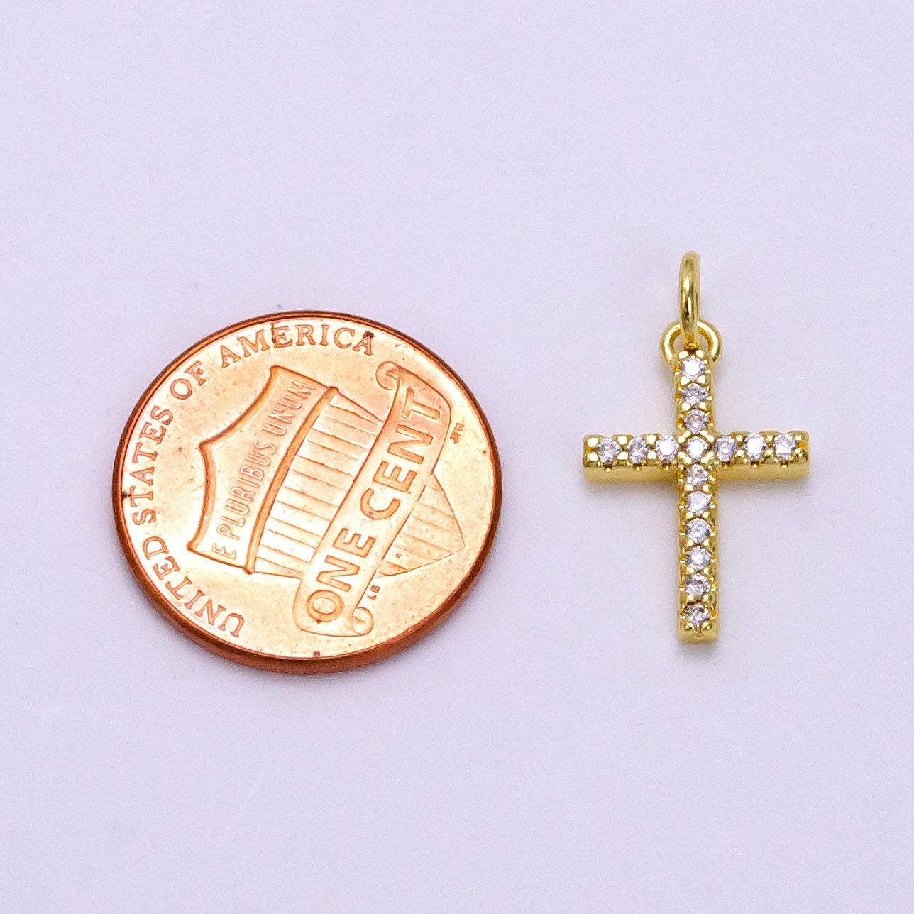 14k gold filled 20mm micro paved cz latin cross charm | w-497