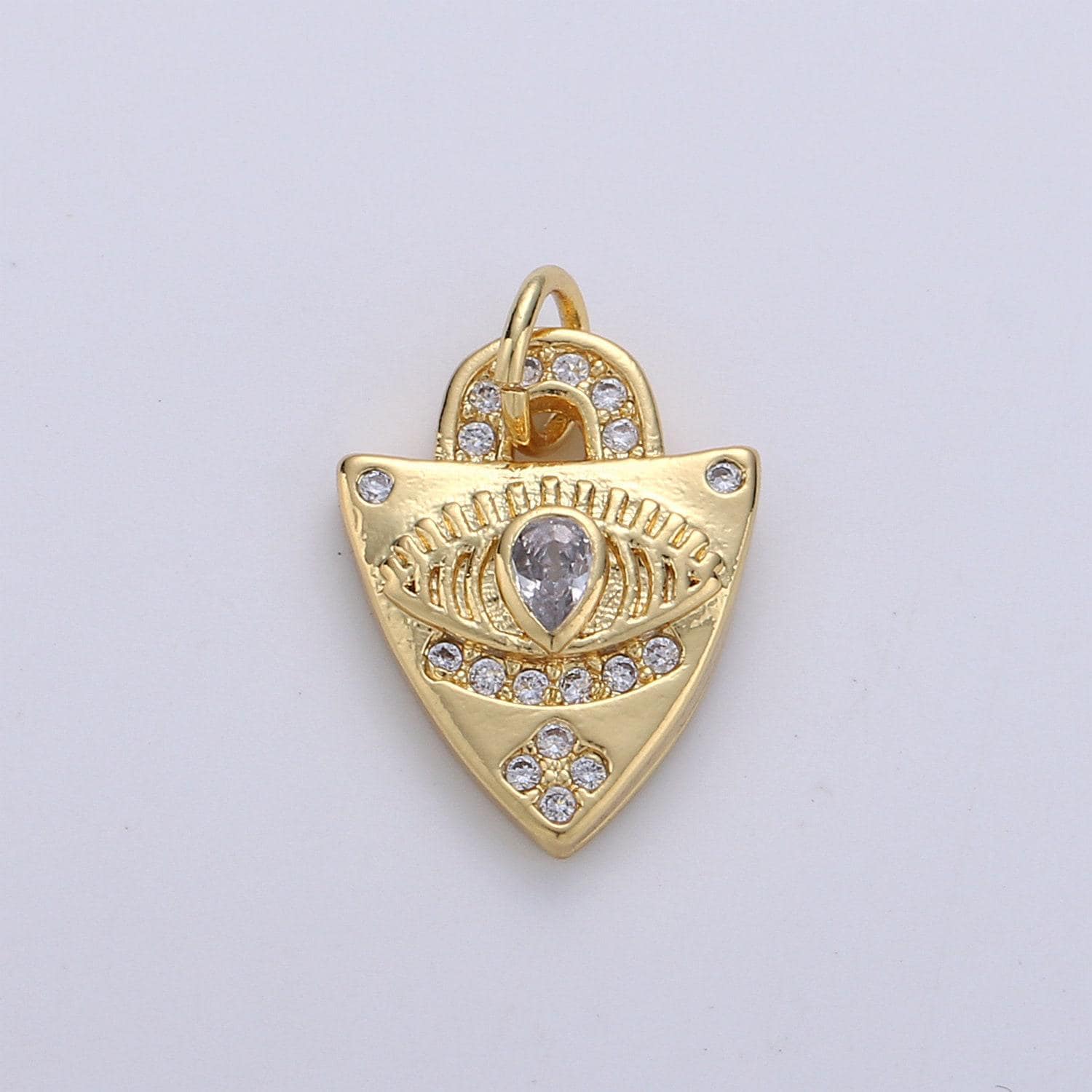 Dainty charm 24k gold micro pave evil eye pendant charm, evil eye shield micro pave cz pendant charm, for protection amulet jewelry, d-241